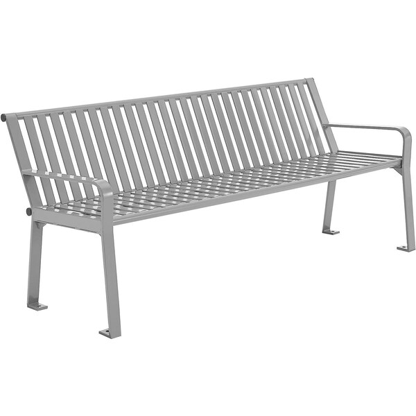 Global Industrial 6ft Outdoor Bench with Back, Vertical Steel Slat, Gray 694854GYKD - main
